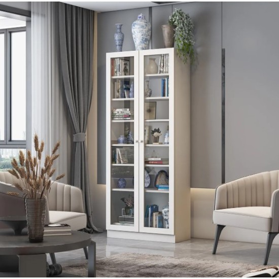 White 2 Glass Lid Showcase Buffet